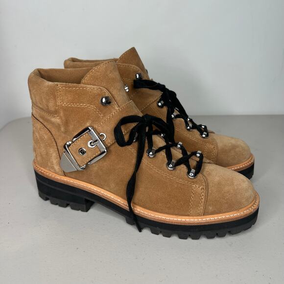 Marc Fisher Tan Camel Suede Leather Indre Hiking Boots Size 9 - Picture 8 of 9